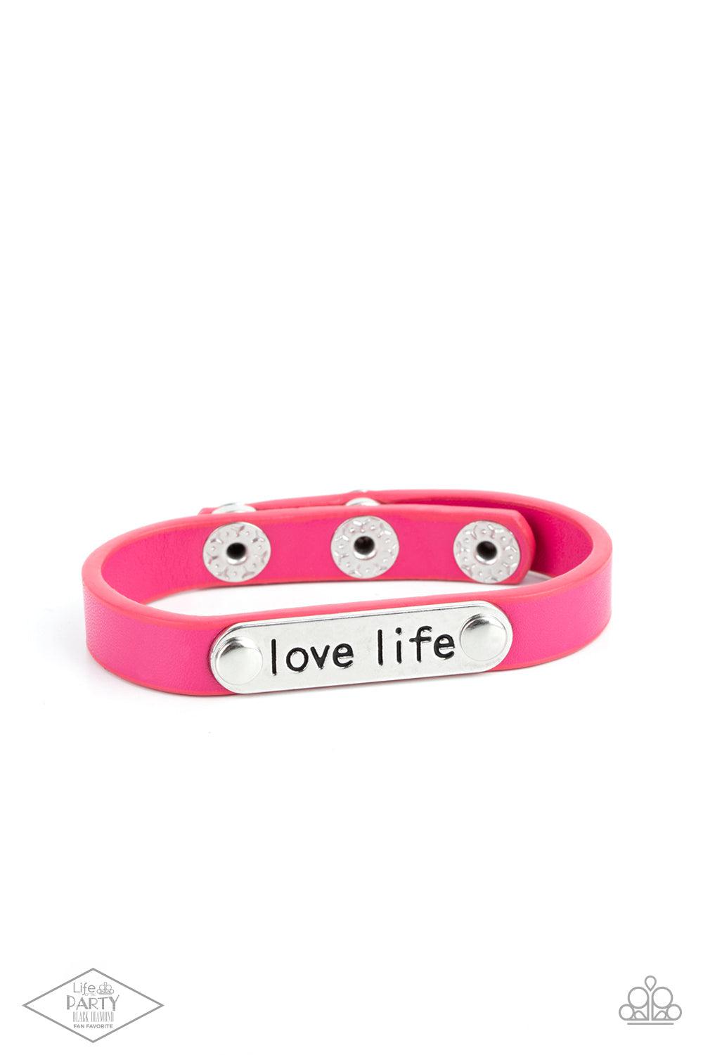 Love Life Pink Leather Inspirational Bracelet - Paparazzi Accessories- lightbox - CarasShop.com - $5 Jewelry by Cara Jewels