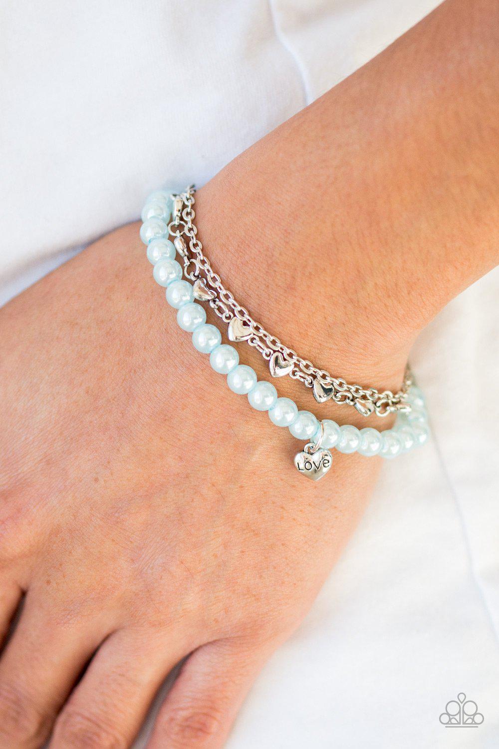 Love Like You Mean It Blue Pearl Bracelet - Paparazzi Accessories- model - CarasShop.com - $5 Jewelry by Cara Jewels