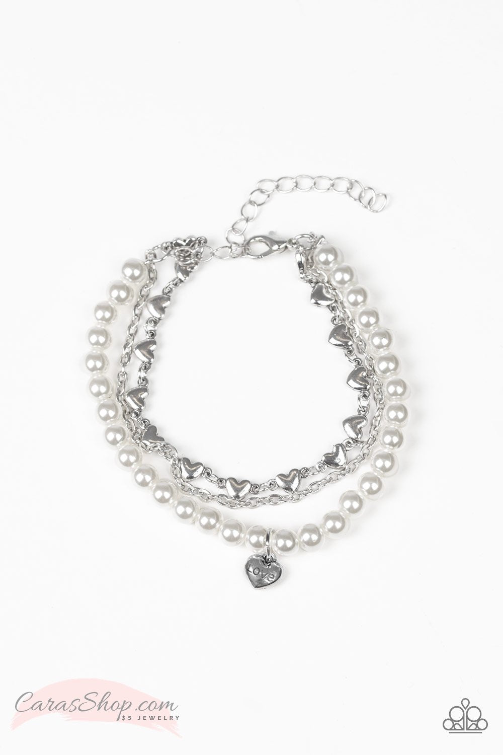 Love Like You Mean It White Pearl Bracelet - Paparazzi Accessories-CarasShop.com - $5 Jewelry by Cara Jewels