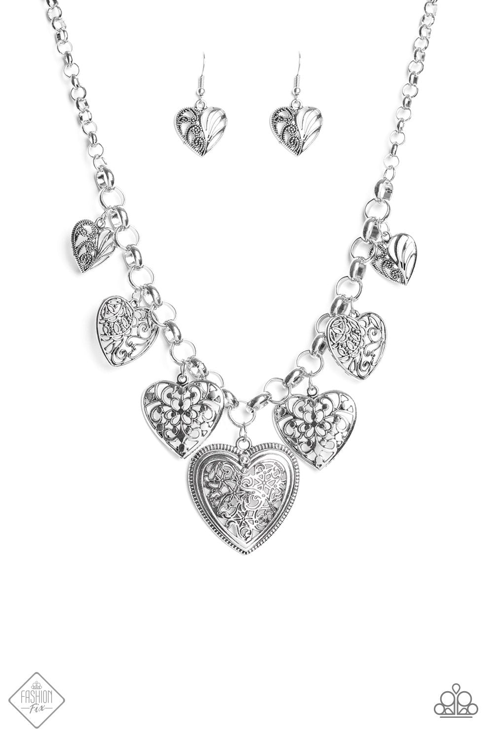 Love Lockets Silver Heart Necklace - Paparazzi Accessories-CarasShop.com - $5 Jewelry by Cara Jewels