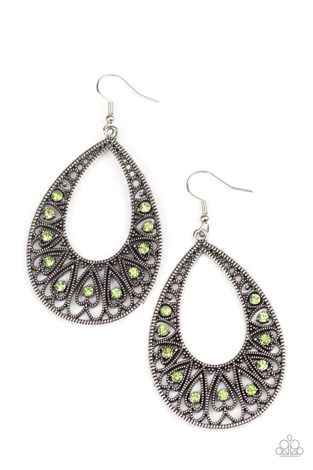Love To Be Loved Green Teardrop Earrings - Paparazzi Accessories-CarasShop.com - $5 Jewelry by Cara Jewels