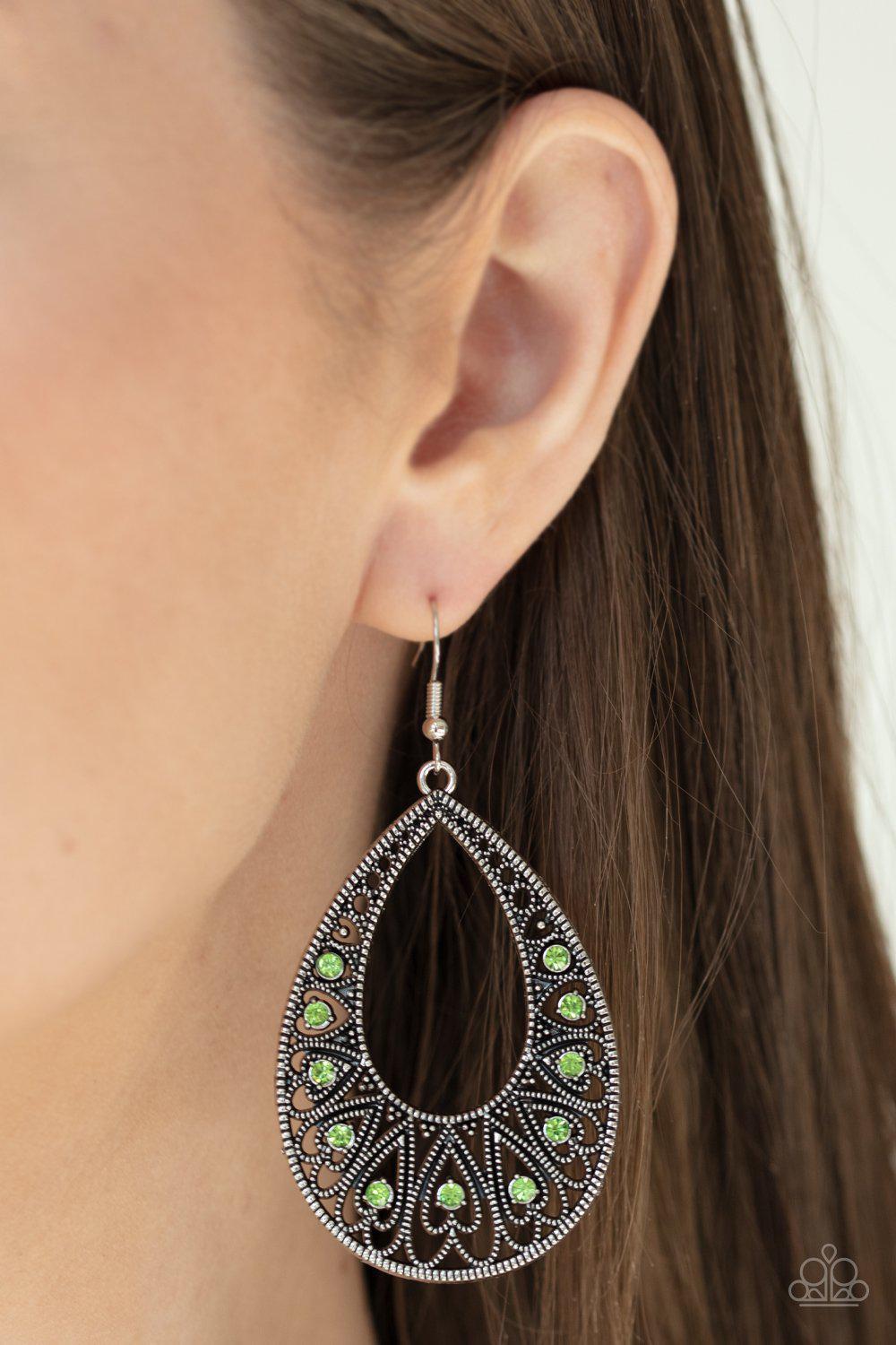 Love To Be Loved Green Teardrop Earrings - Paparazzi Accessories-CarasShop.com - $5 Jewelry by Cara Jewels