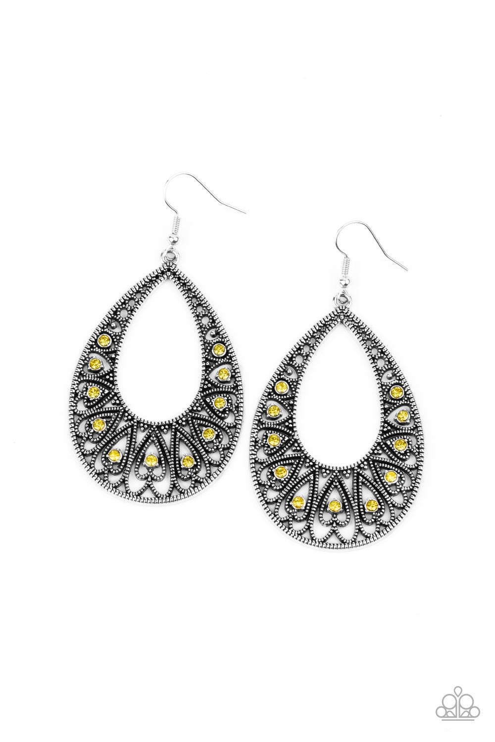 Love To Be Loved Yellow Teardrop Earrings - Paparazzi Accessories-CarasShop.com - $5 Jewelry by Cara Jewels