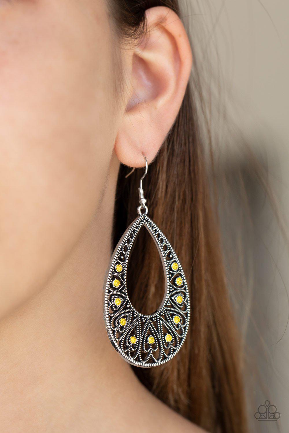 Love To Be Loved Yellow Teardrop Earrings - Paparazzi Accessories-CarasShop.com - $5 Jewelry by Cara Jewels