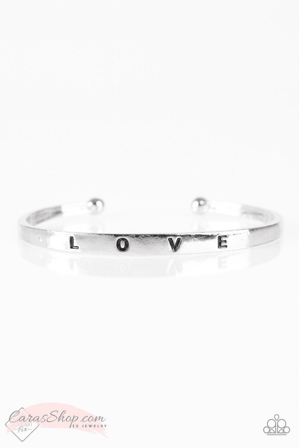 Love To Love Silver Cuff Word Bracelet - Paparazzi Accessories-CarasShop.com - $5 Jewelry by Cara Jewels