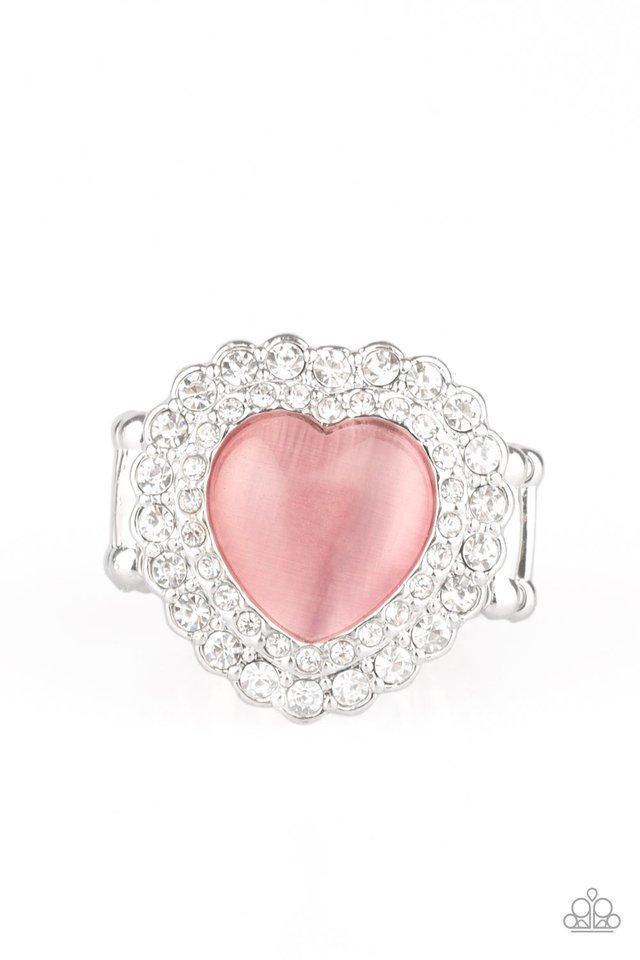 Lovely Luster Pink Moonstone Heart Ring - Paparazzi Accessories-CarasShop.com - $5 Jewelry by Cara Jewels