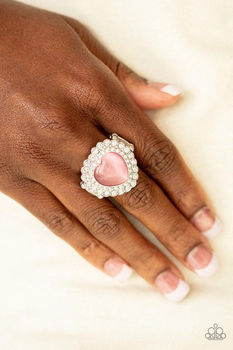 Lovely Luster Pink Moonstone Heart Ring - Paparazzi Accessories-CarasShop.com - $5 Jewelry by Cara Jewels