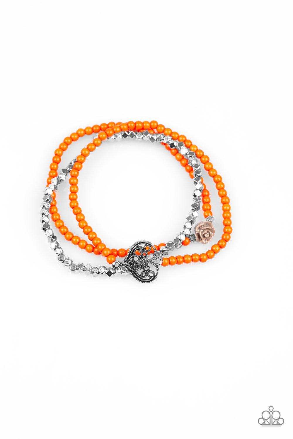 Lovers Loot Orange and Silver Bracelet Set - Paparazzi Accessories-CarasShop.com - $5 Jewelry by Cara Jewels