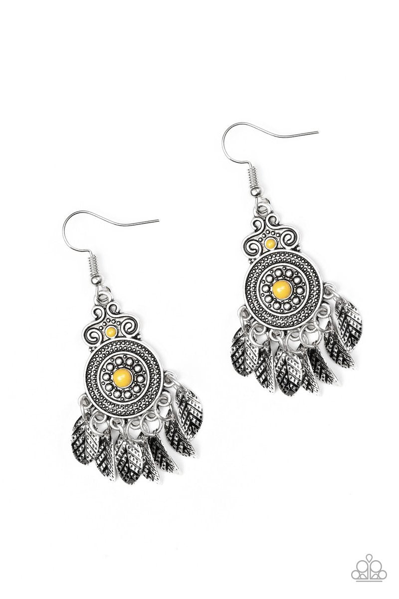 Lower East WILDSIDE Yellow Earrings - Paparazzi Accessories-CarasShop.com - $5 Jewelry by Cara Jewels