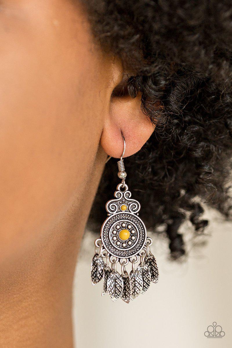 Lower East WILDSIDE Yellow Earrings - Paparazzi Accessories-CarasShop.com - $5 Jewelry by Cara Jewels