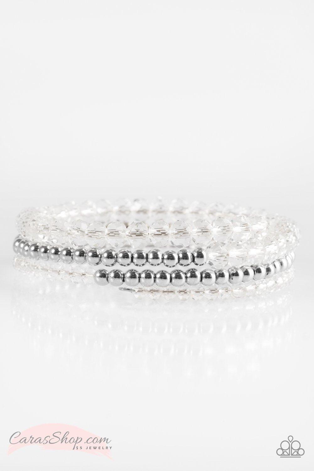 Luminous Lustre White Infinity Wrap Bracelet - Paparazzi Accessories-CarasShop.com - $5 Jewelry by Cara Jewels