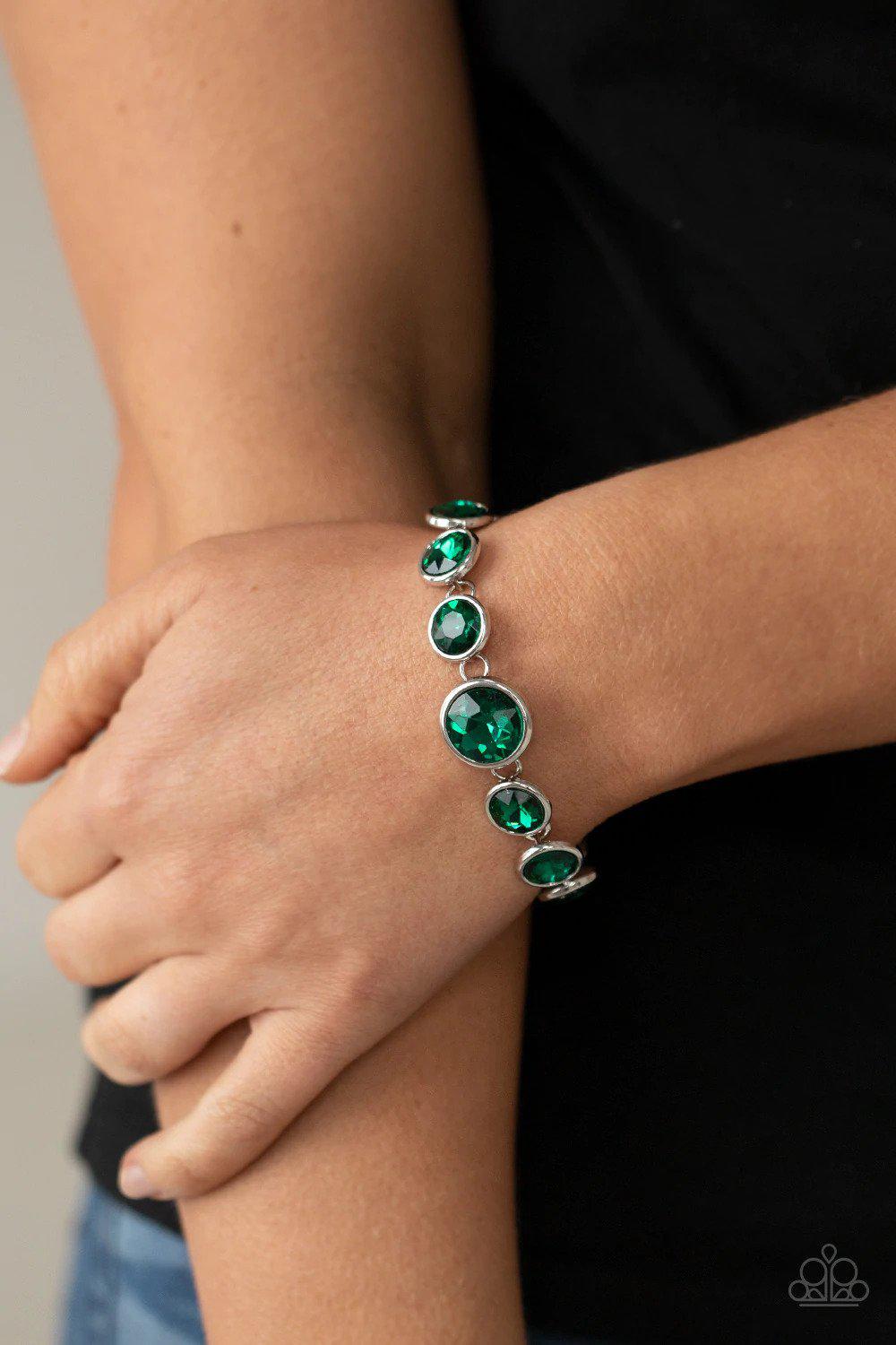 Lustrous Luminosity Green Bracelet - Paparazzi Accessories- on model - CarasShop.com - $5 Jewelry by Cara Jewels