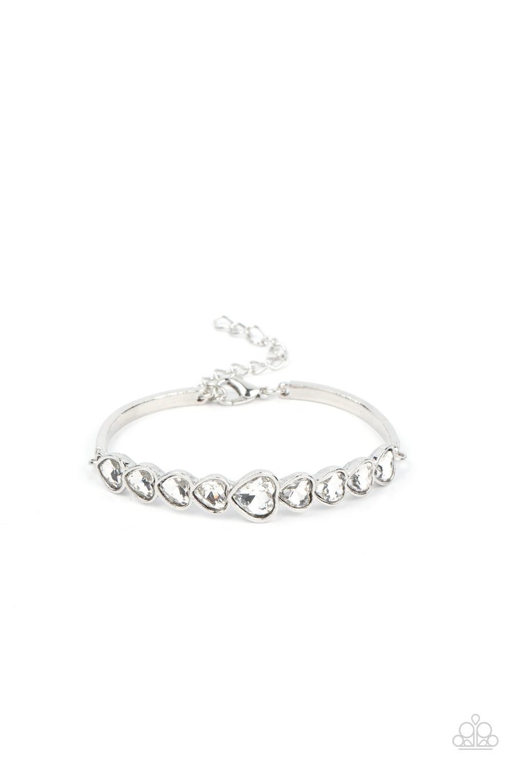 Lusty Luster White Rhinestone Heart Bracelet - Paparazzi Accessories- lightbox - CarasShop.com - $5 Jewelry by Cara Jewels