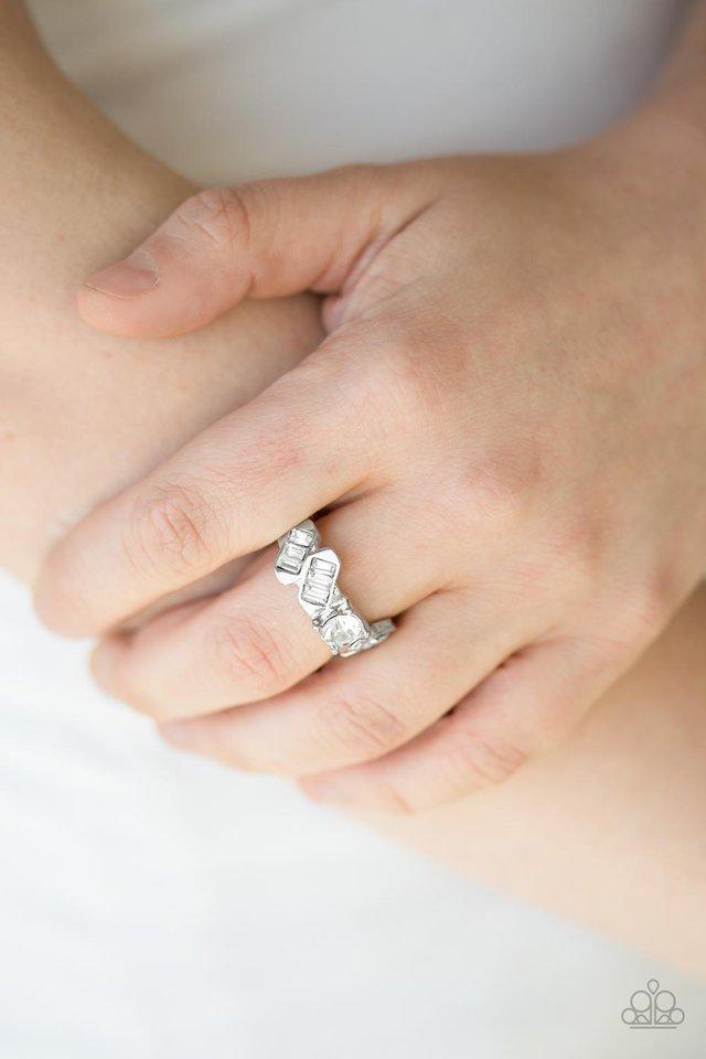 Luxury Loot White Rhinestone Ring - Paparazzi Accessories-CarasShop.com - $5 Jewelry by Cara Jewels