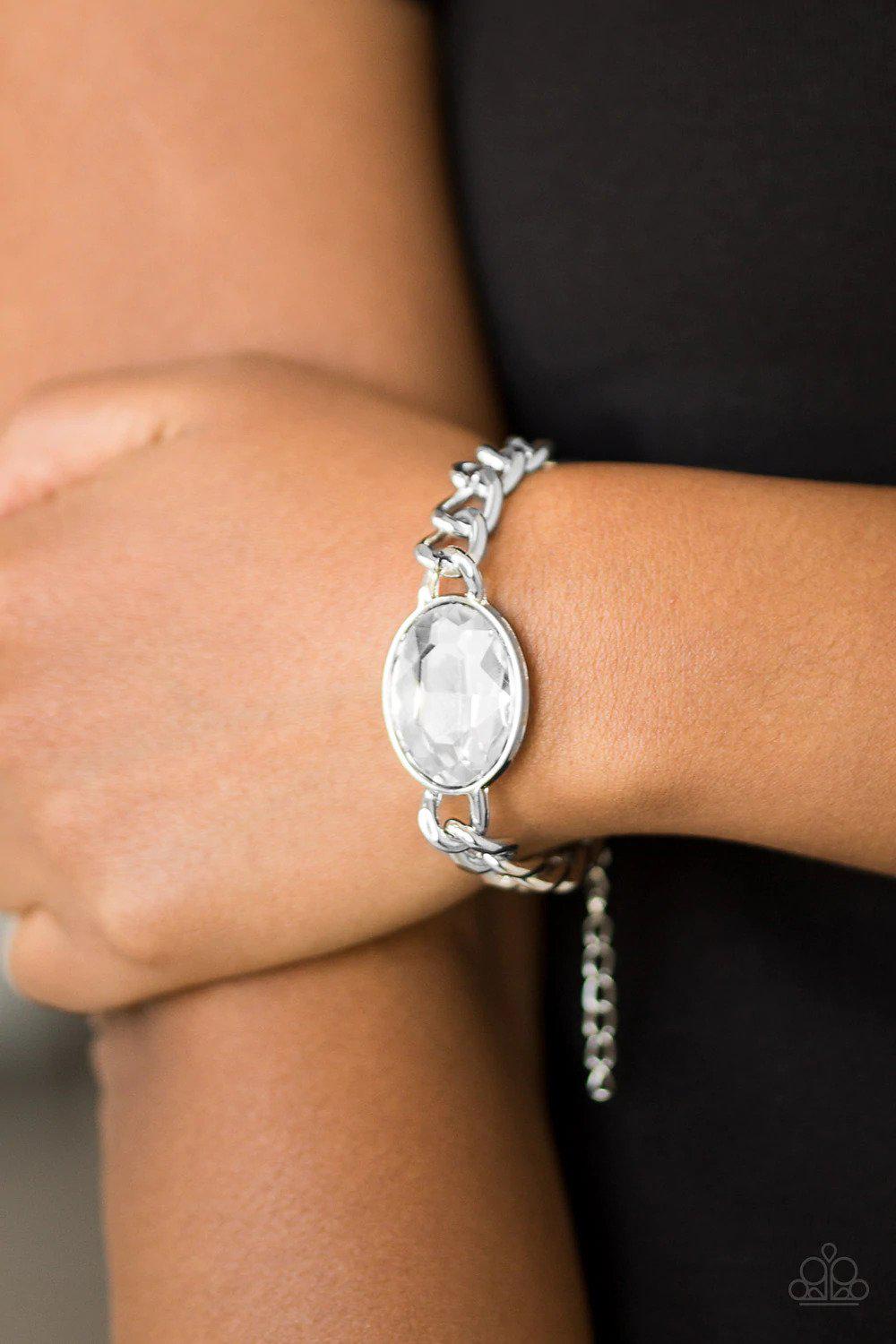 Luxury Lush White Bracelet - Paparazzi Accessories- on model - CarasShop.com - $5 Jewelry by Cara Jewels