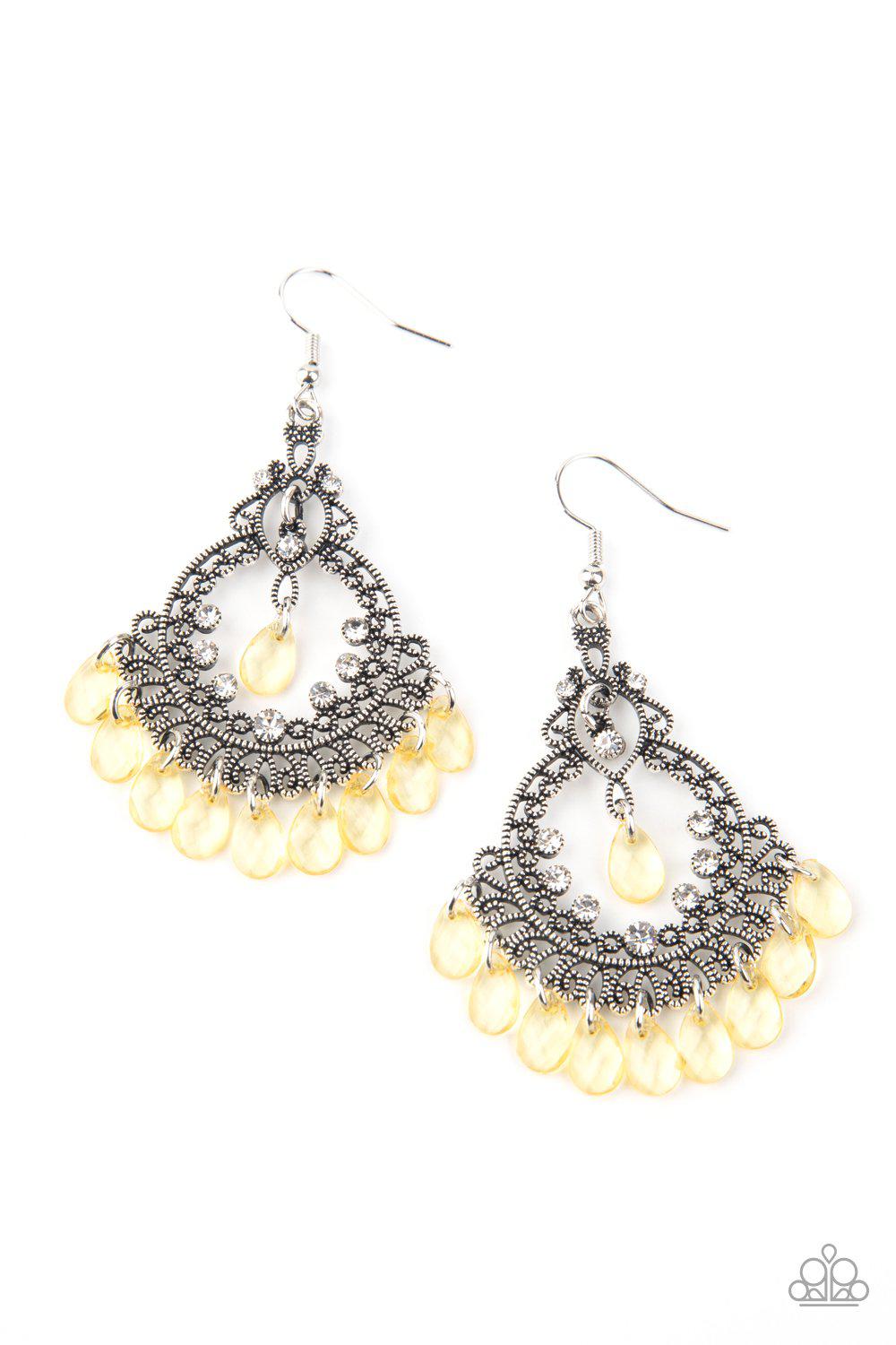 Lyrical Luster Yellow Chandelier Earrings - Paparazzi Accessories - lightbox -CarasShop.com - $5 Jewelry by Cara Jewels