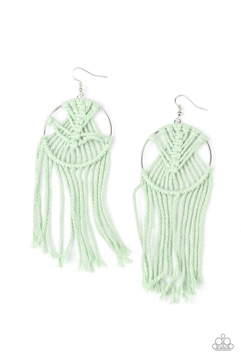 MACRAME, Myself and I Mint Green Earrings - Paparazzi Accessories-CarasShop.com - $5 Jewelry by Cara Jewels