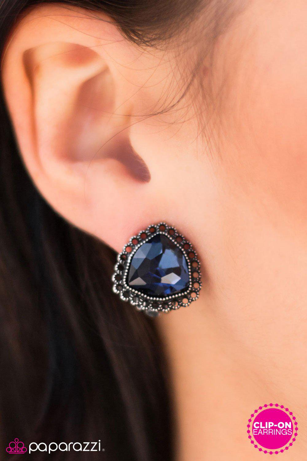 Magic Moment Blue Rhinestone Clip-on Earrings - Paparazzi Accessories-CarasShop.com - $5 Jewelry by Cara Jewels