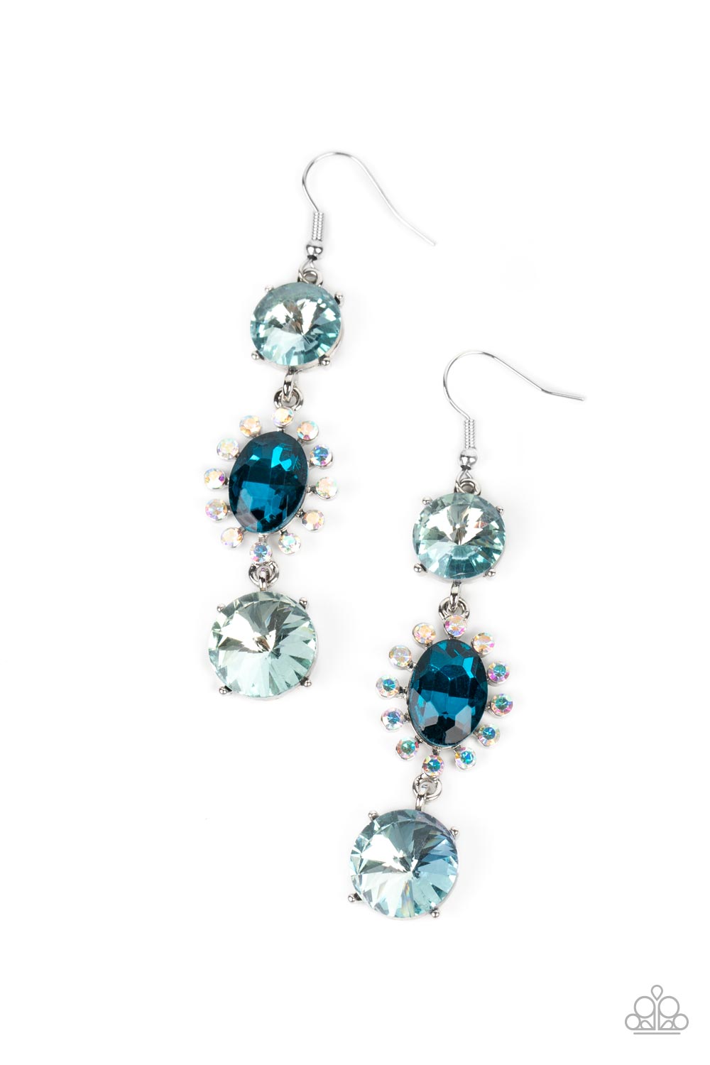 Magical Melodrama Blue Iridescent Rhinestone Earrings - Paparazzi Accessories- lightbox - CarasShop.com - $5 Jewelry by Cara Jewels