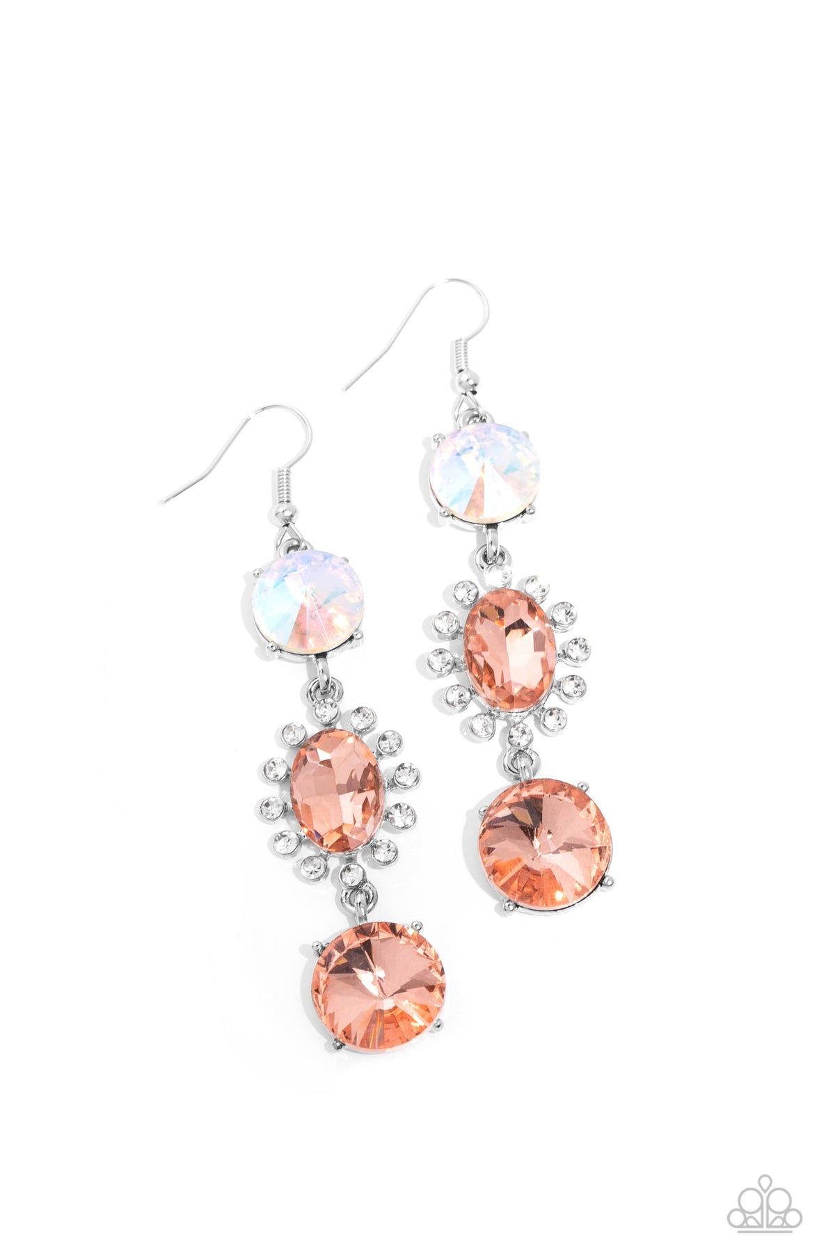 Magical Melodrama Multi Peach and Iridescent Rhinestone Earrings - Paparazzi Accessories- lightbox - CarasShop.com - $5 Jewelry by Cara Jewels