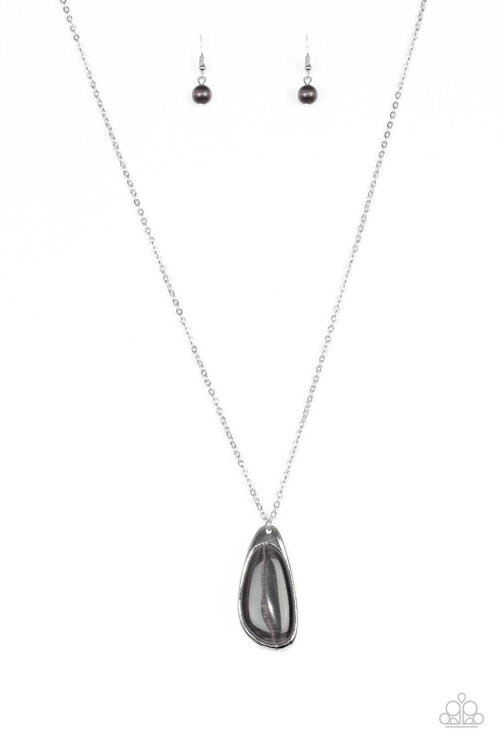 Magically Modern Silver Moonstone Necklace - Paparazzi Accessories-CarasShop.com - $5 Jewelry by Cara Jewels