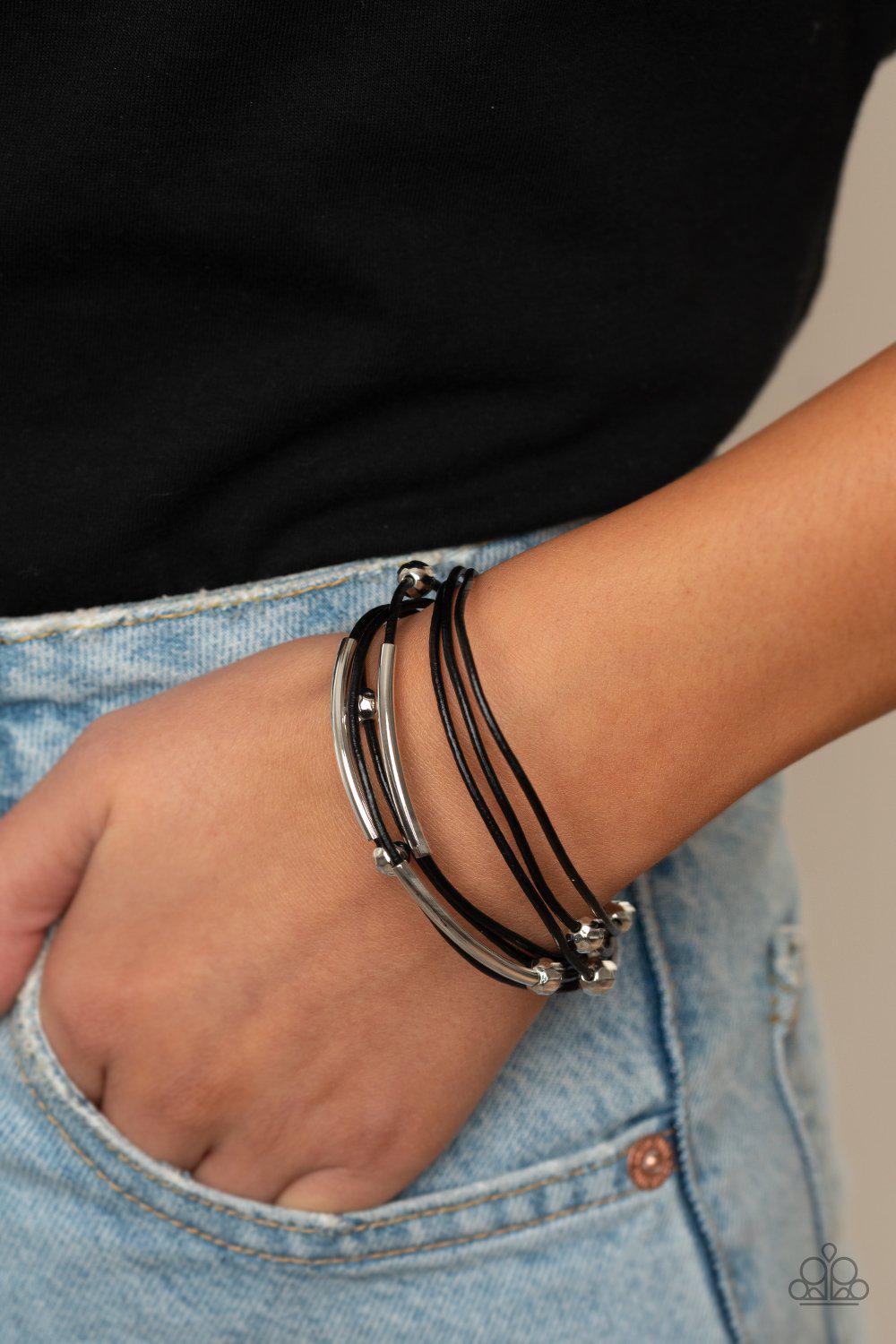 Magnetically Modern Black and Silver Bracelet - Paparazzi Accessories-CarasShop.com - $5 Jewelry by Cara Jewels