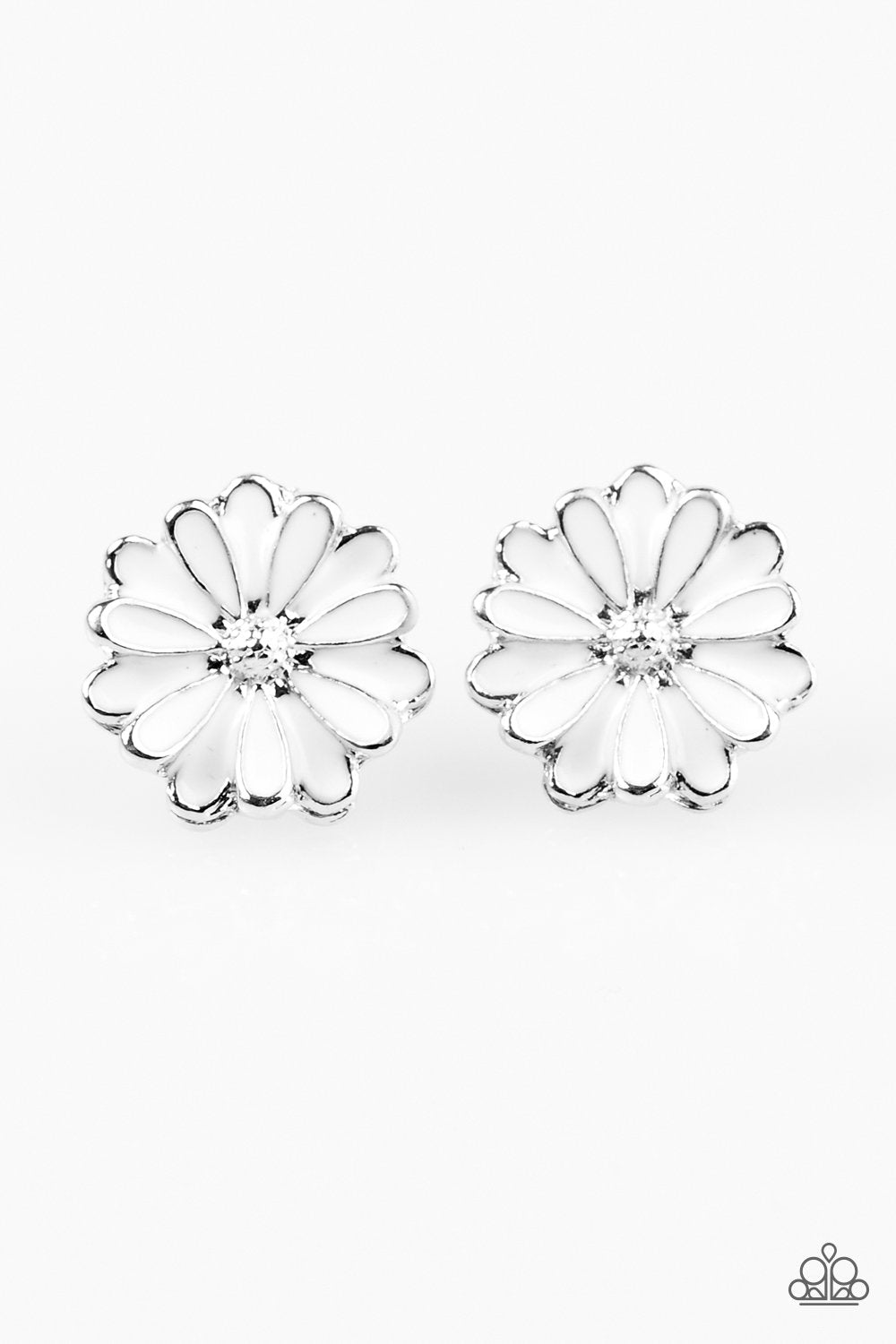 Magnificent Magnolia White Flower Post Earrings - Paparazzi Accessories-CarasShop.com - $5 Jewelry by Cara Jewels