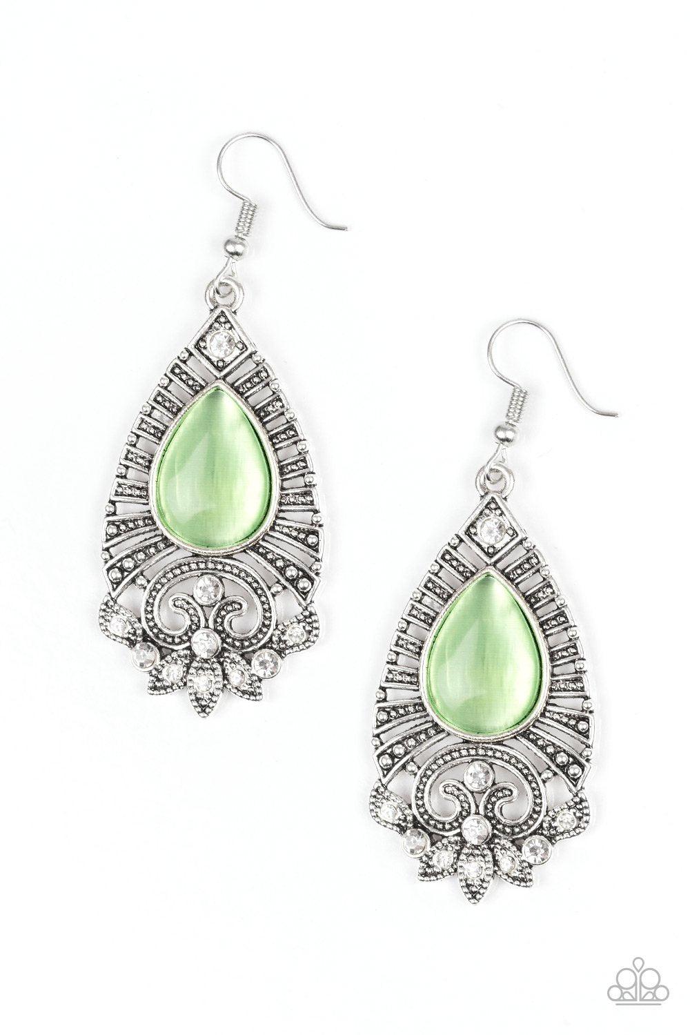 Majestically Malibu Green Moonstone Earrings - Paparazzi Accessories-CarasShop.com - $5 Jewelry by Cara Jewels