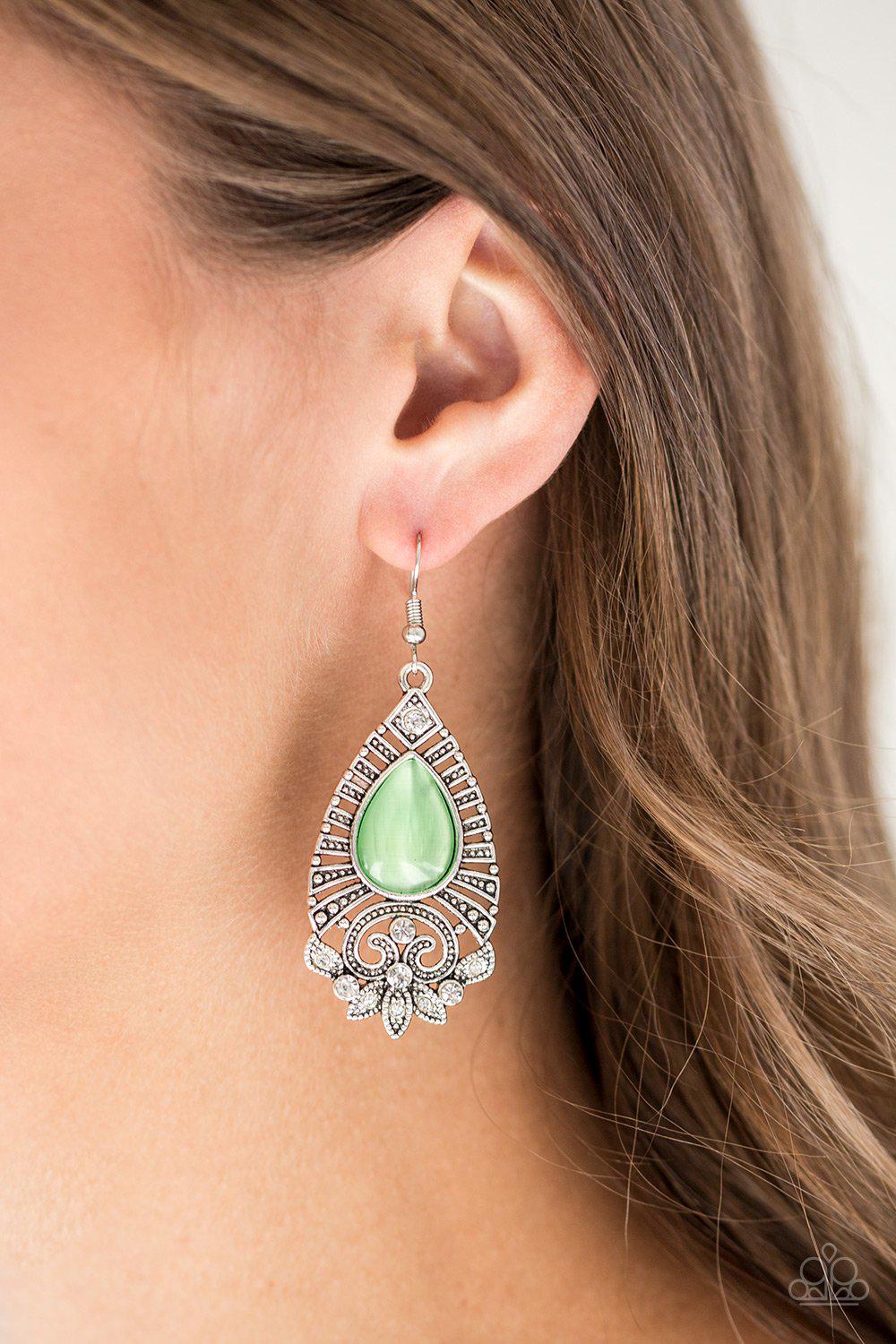 Majestically Malibu Green Moonstone Earrings - Paparazzi Accessories-CarasShop.com - $5 Jewelry by Cara Jewels