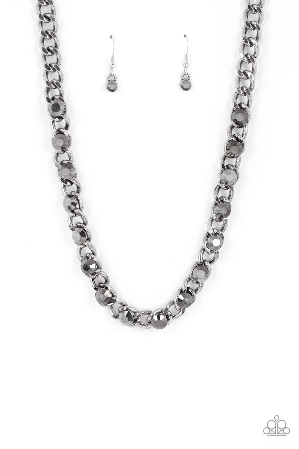 Major Moxie Silver & Hematite Rhinestone Necklace - Paparazzi Accessories- lightbox - CarasShop.com - $5 Jewelry by Cara Jewels