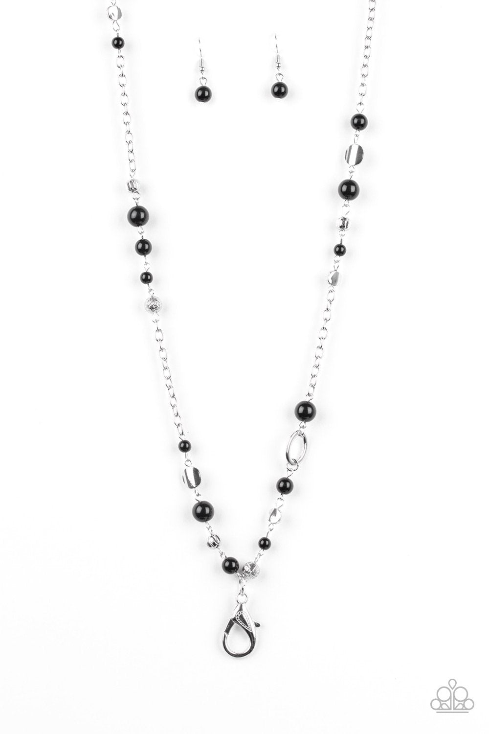 Make An Appearance Black and Silver Lanyard Necklace - Paparazzi Accessories-CarasShop.com - $5 Jewelry by Cara Jewels