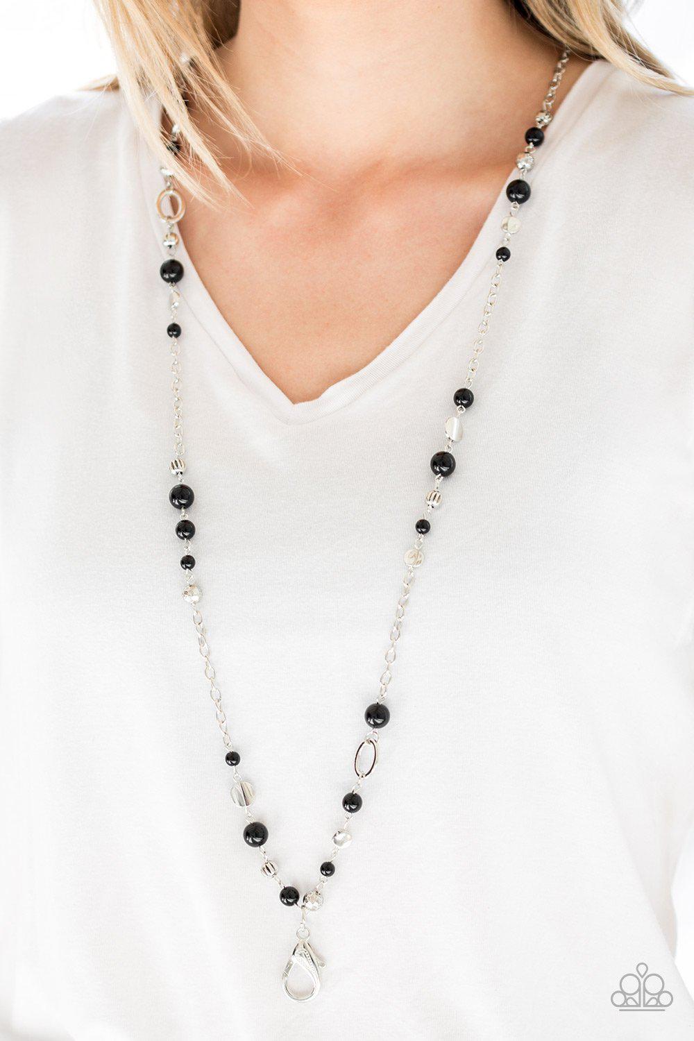 Make An Appearance Black and Silver Lanyard Necklace - Paparazzi Accessories-CarasShop.com - $5 Jewelry by Cara Jewels