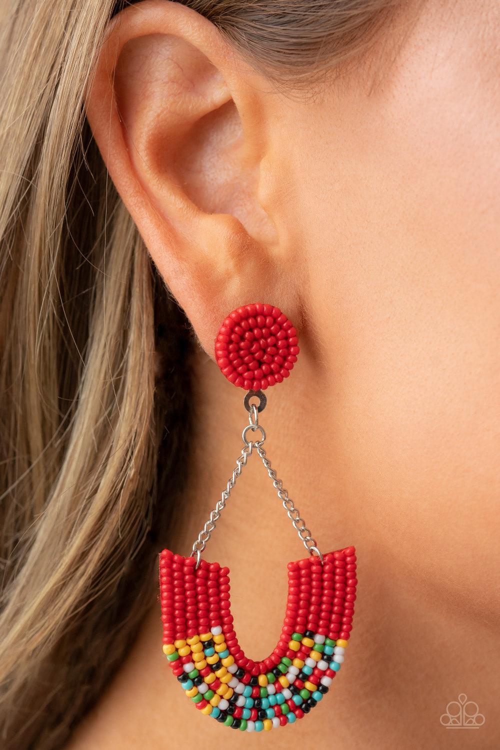 Paparazzi Earrings - Paparazzi Sensational Seeds Red Daisy Earrings | CarasShop