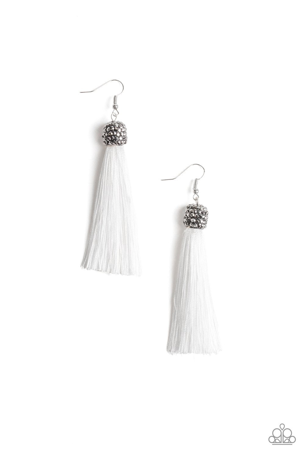 Make Room For Plume White Tassel Earrings - Paparazzi Accessories-CarasShop.com - $5 Jewelry by Cara Jewels