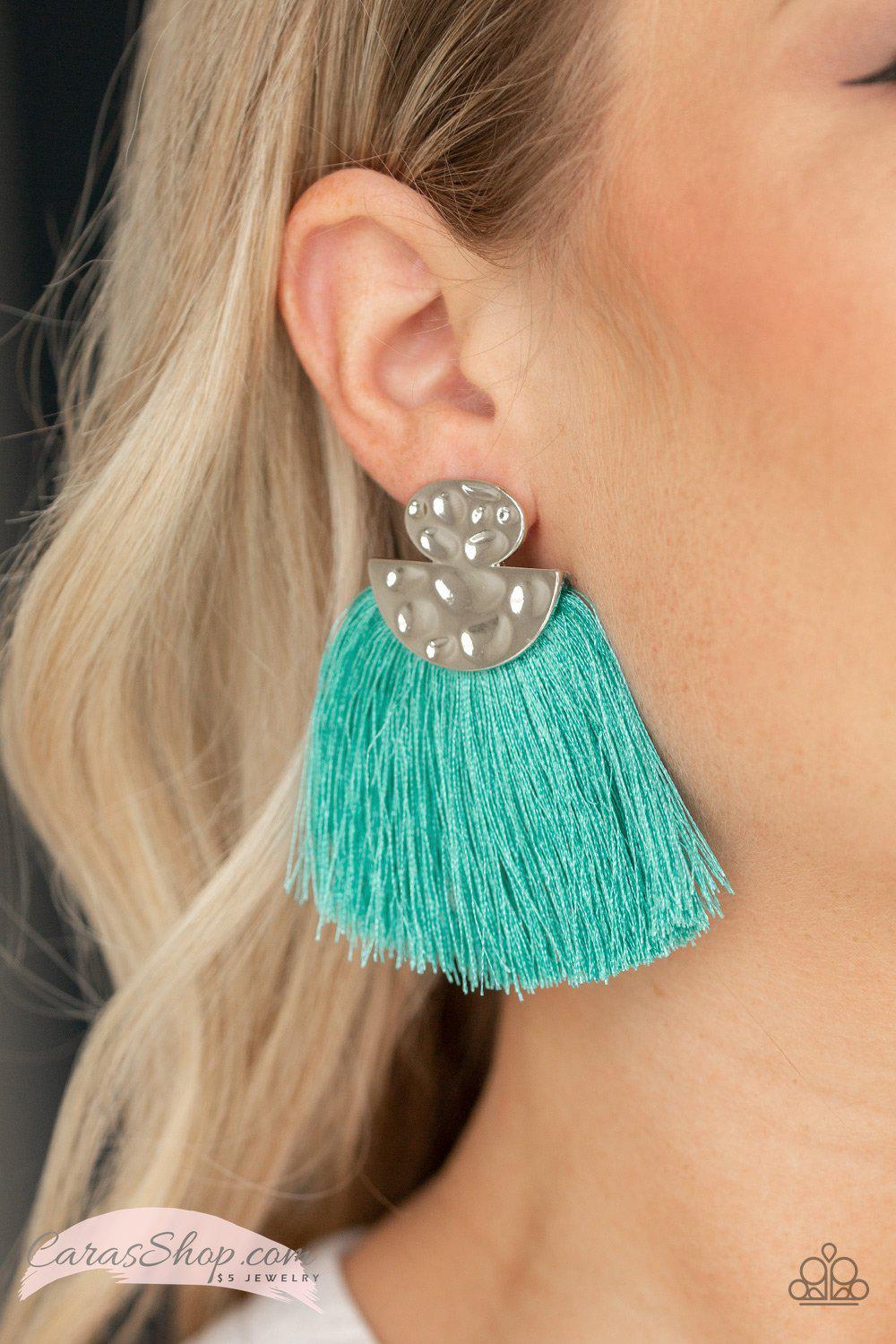 Make Some PLUME Blue Fringe Earrings - Paparazzi Accessories-CarasShop.com - $5 Jewelry by Cara Jewels