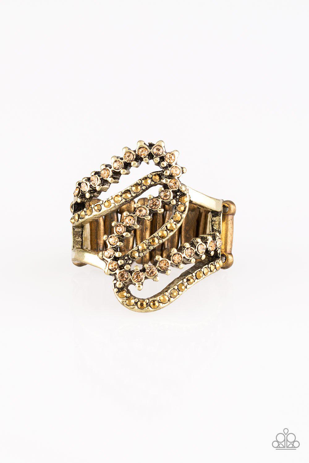 Make Waves Brass Rhinestone Ring - Paparazzi Accessories- lightbox - CarasShop.com - $5 Jewelry by Cara Jewels