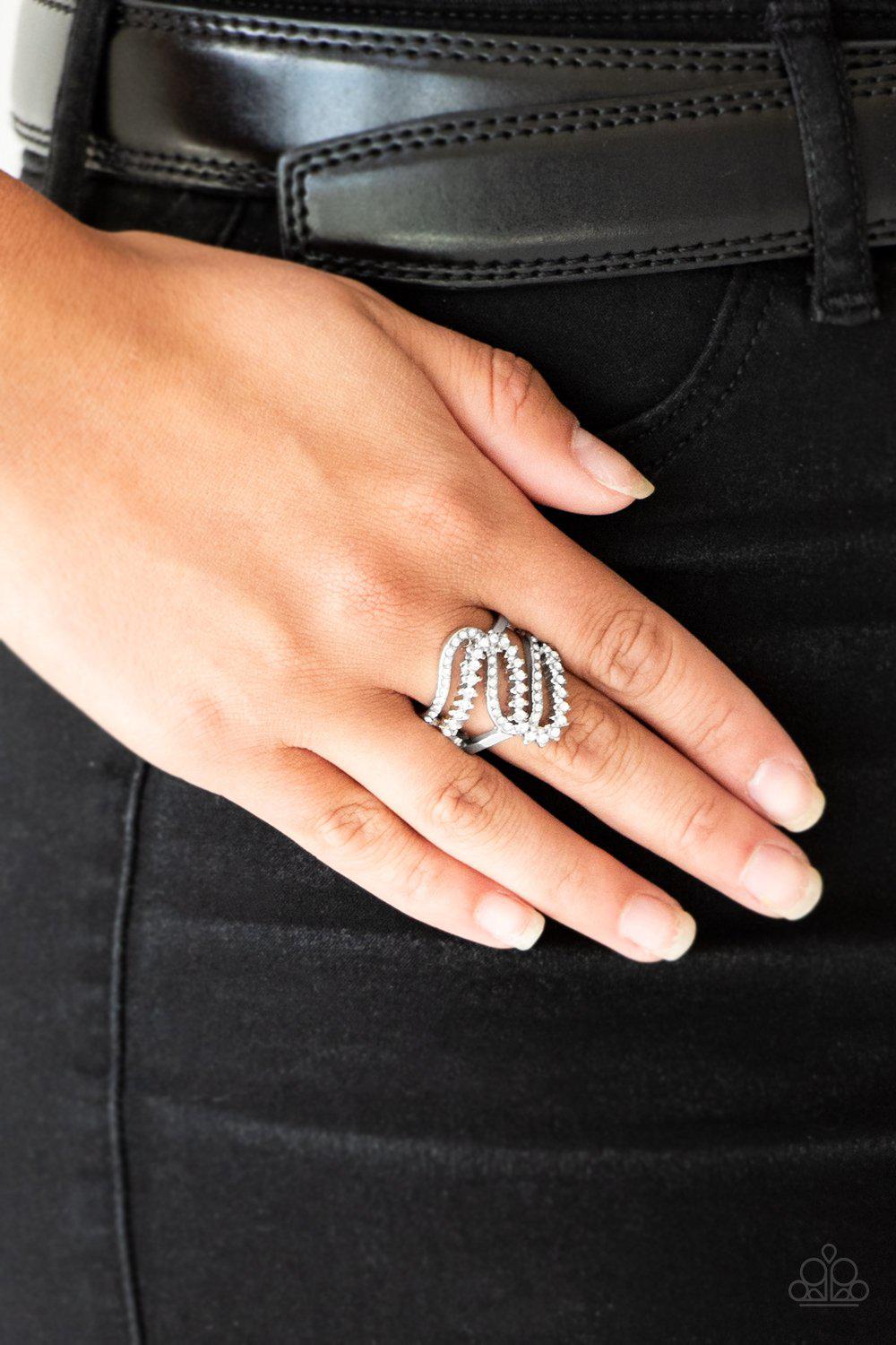 Make Waves White Rhinestone Ring - Paparazzi Accessories-CarasShop.com - $5 Jewelry by Cara Jewels