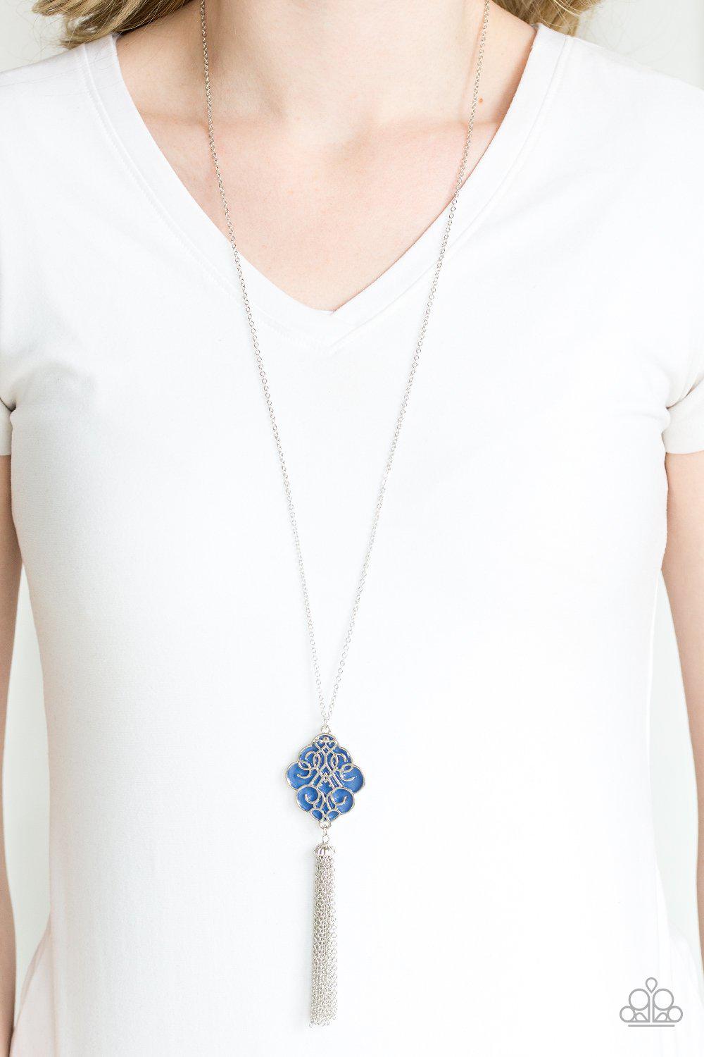 Malibu Mandala Blue Necklace - Paparazzi Accessories - model -CarasShop.com - $5 Jewelry by Cara Jewels