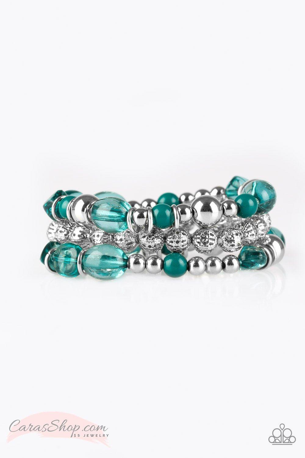Malibu Marina Green Stretch Bracelet Set - Paparazzi Accessories-CarasShop.com - $5 Jewelry by Cara Jewels