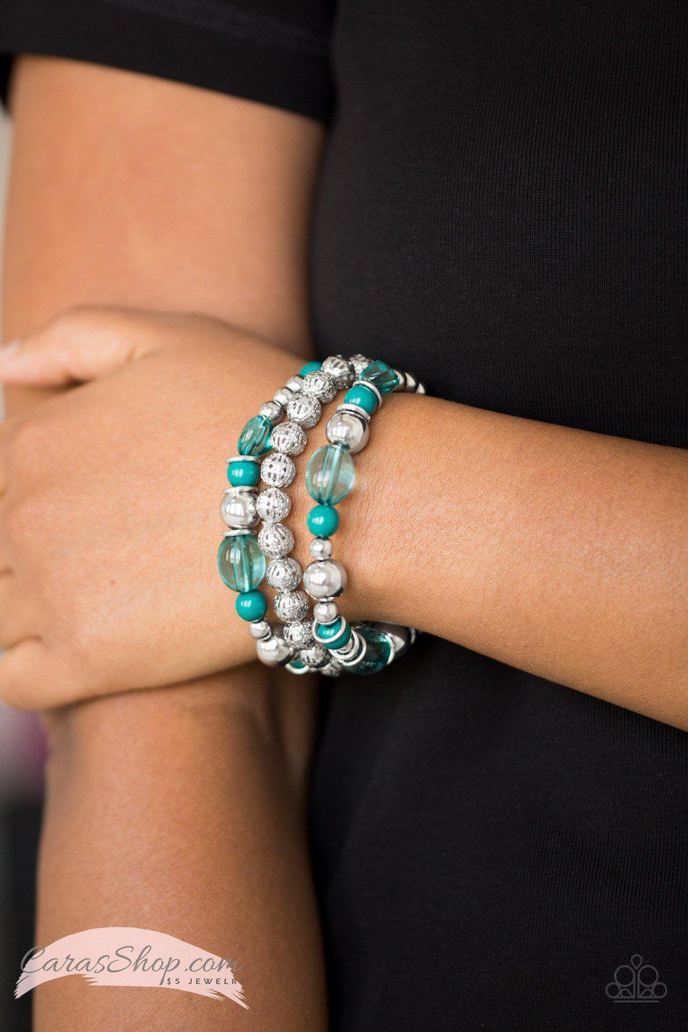 Malibu Marina Green Stretch Bracelet Set - Paparazzi Accessories-CarasShop.com - $5 Jewelry by Cara Jewels