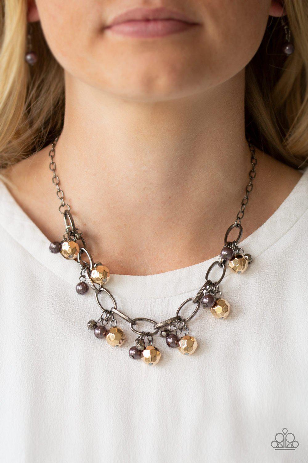 Malibu Movement Multi Gunmetal and Gold Necklace - Paparazzi Accessories - model -CarasShop.com - $5 Jewelry by Cara Jewels