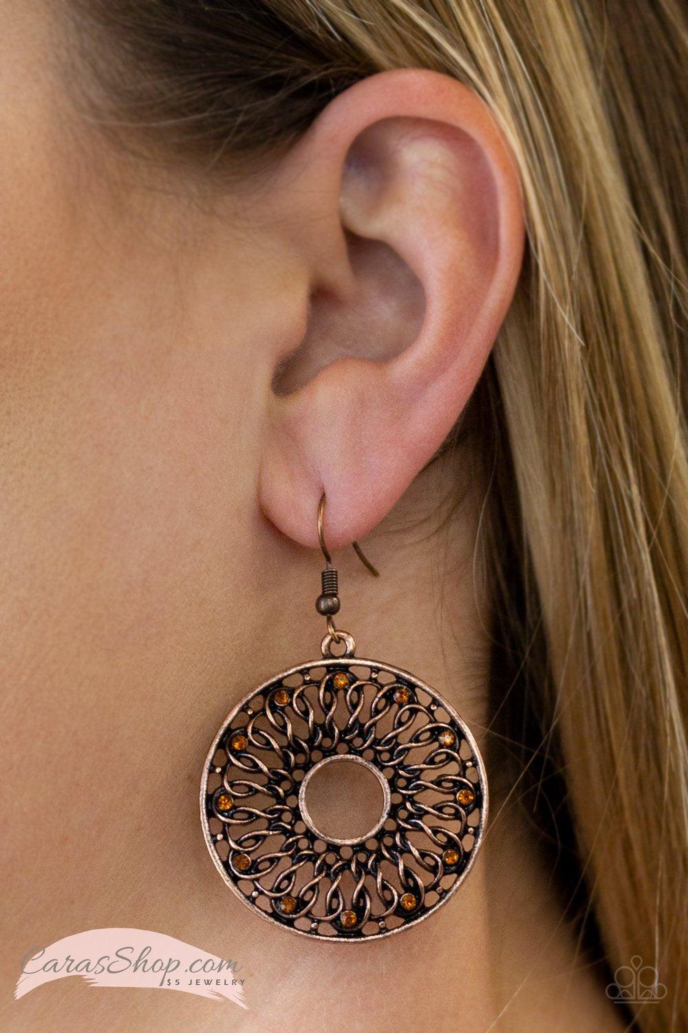 Malibu Musical - Copper Earrings - Paparazzi Accessories-CarasShop.com - $5 Jewelry by Cara Jewels