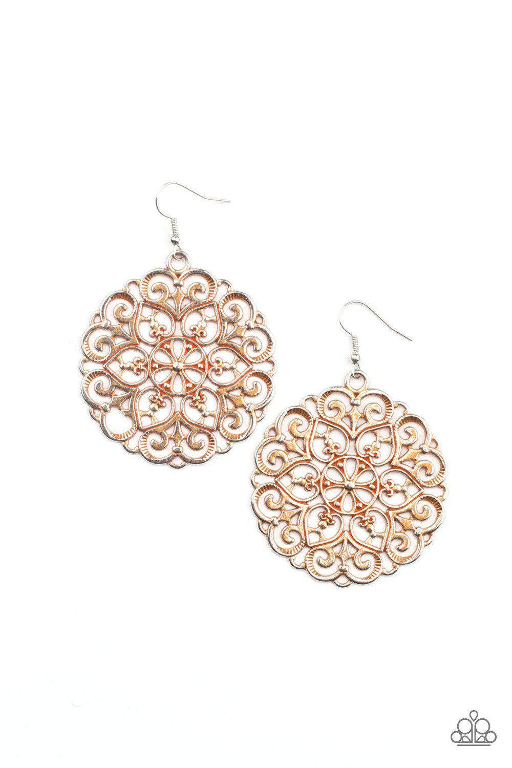 MANDALA Effect Orange Earrings - Paparazzi Accessories- lightbox - CarasShop.com - $5 Jewelry by Cara Jewels
