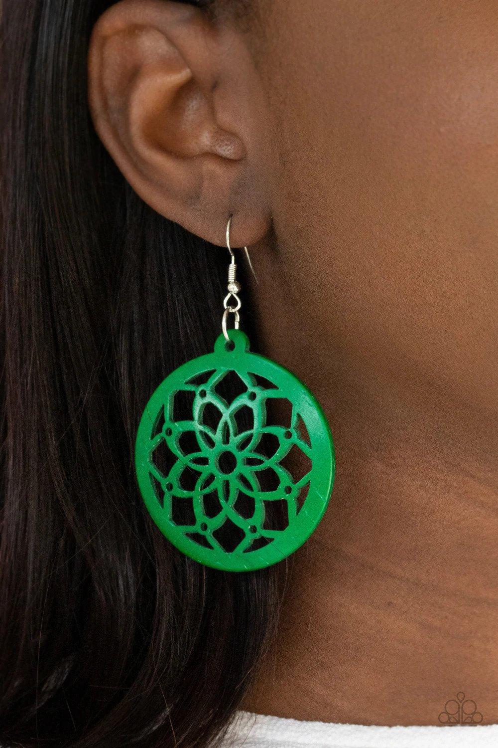 Mandala Meadow Green Earrings - Paparazzi Accessories- on model - CarasShop.com - $5 Jewelry by Cara Jewels