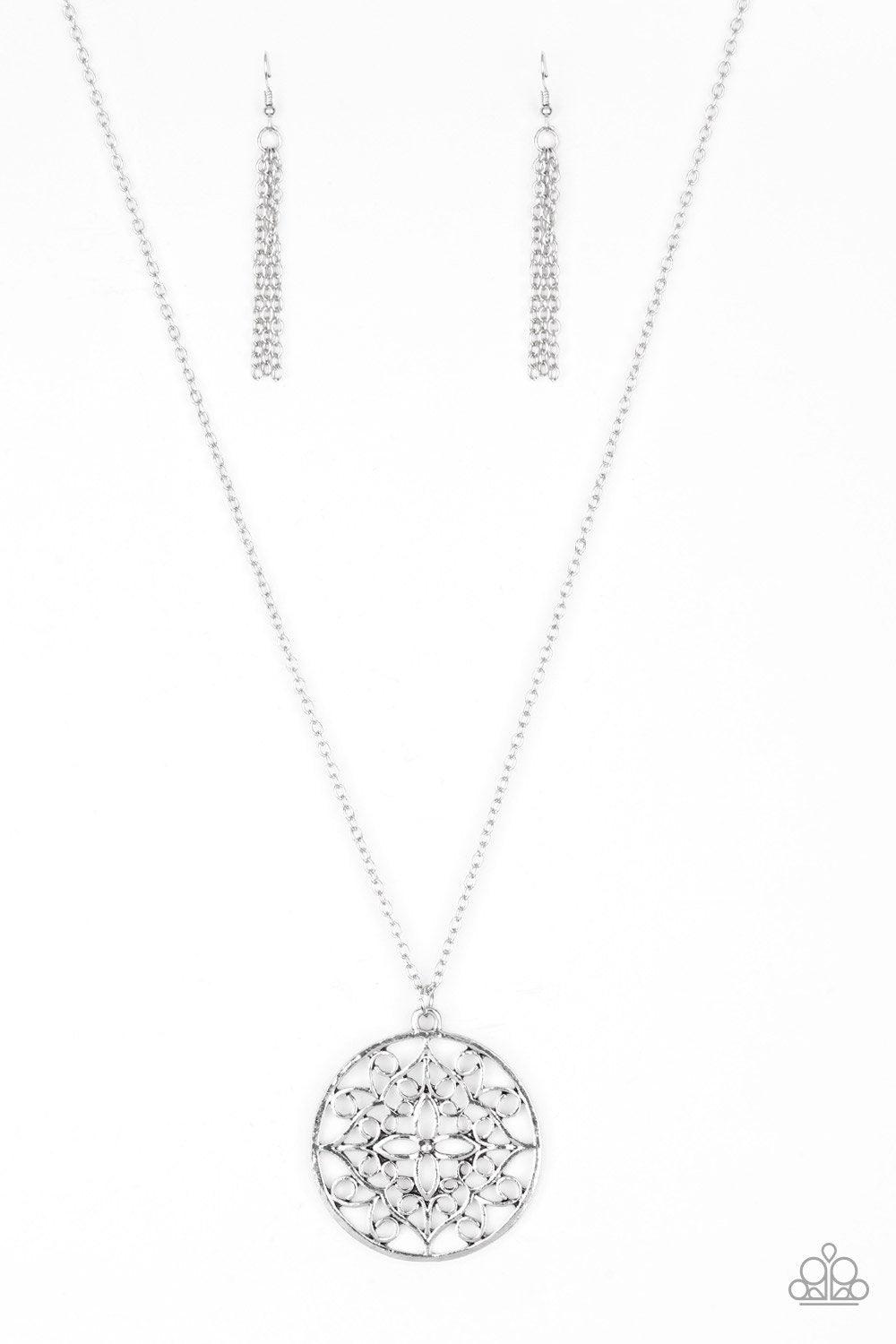 Mandala Melody Silver Necklace - Paparazzi Accessories-CarasShop.com - $5 Jewelry by Cara Jewels