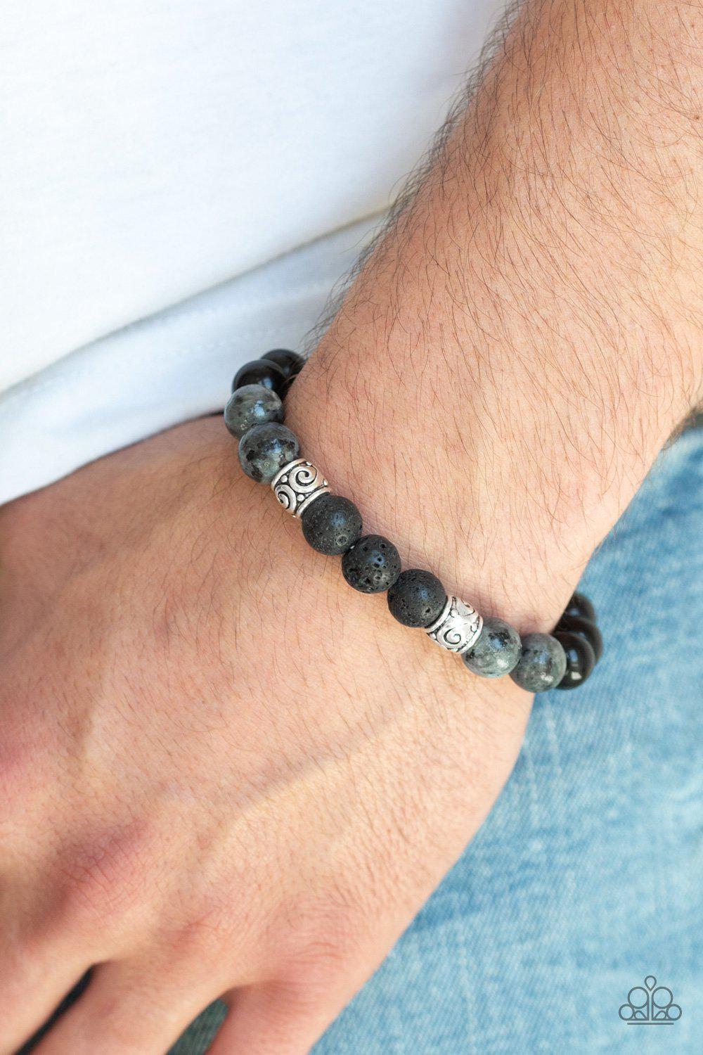 Mantra Black Stone, Bead and Lava Rock Bracelet - Paparazzi Accessories-CarasShop.com - $5 Jewelry by Cara Jewels