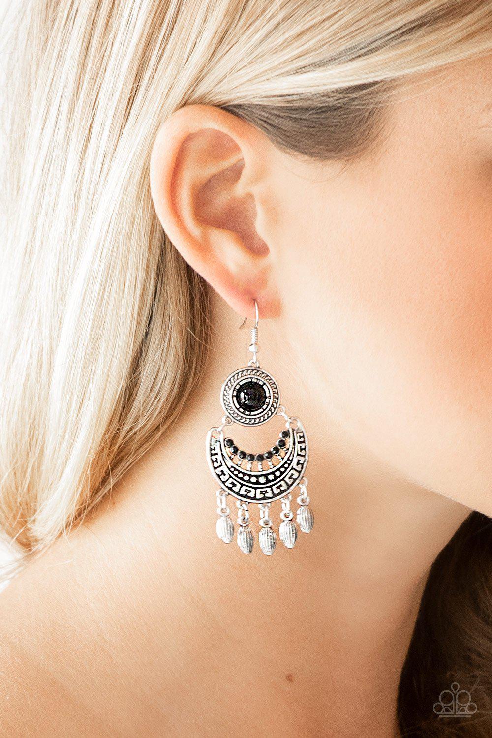 Mantra To Mantra Silver and Black Earrings - Paparazzi Accessories-CarasShop.com - $5 Jewelry by Cara Jewels
