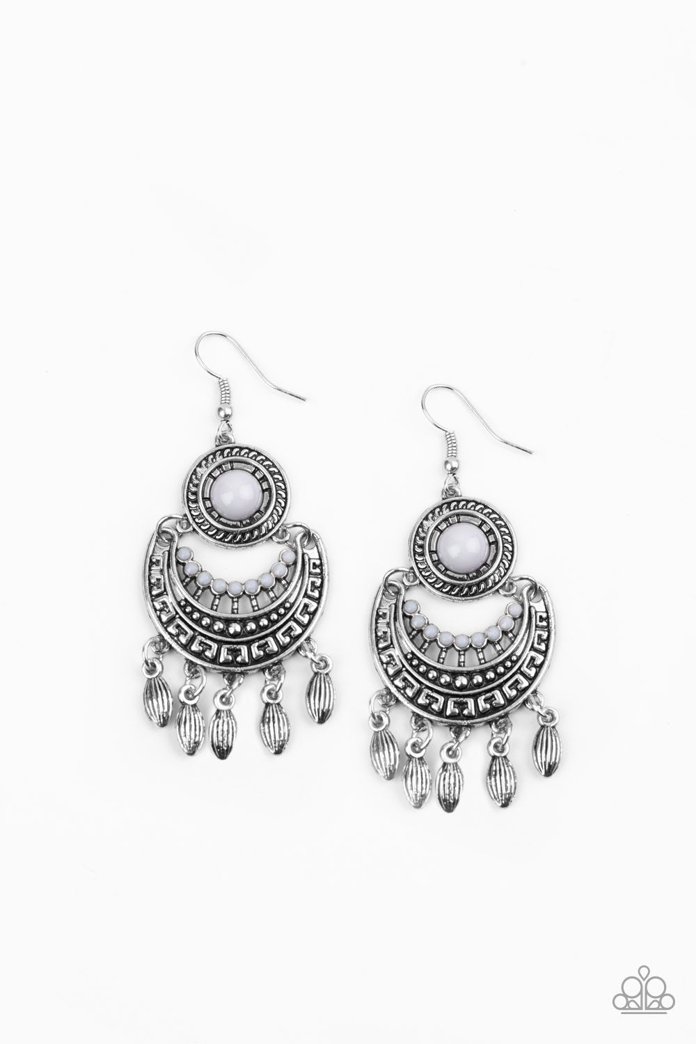 Mantra to Mantra Silver Earrings - Paparazzi Accessories - lightbox -CarasShop.com - $5 Jewelry by Cara Jewels