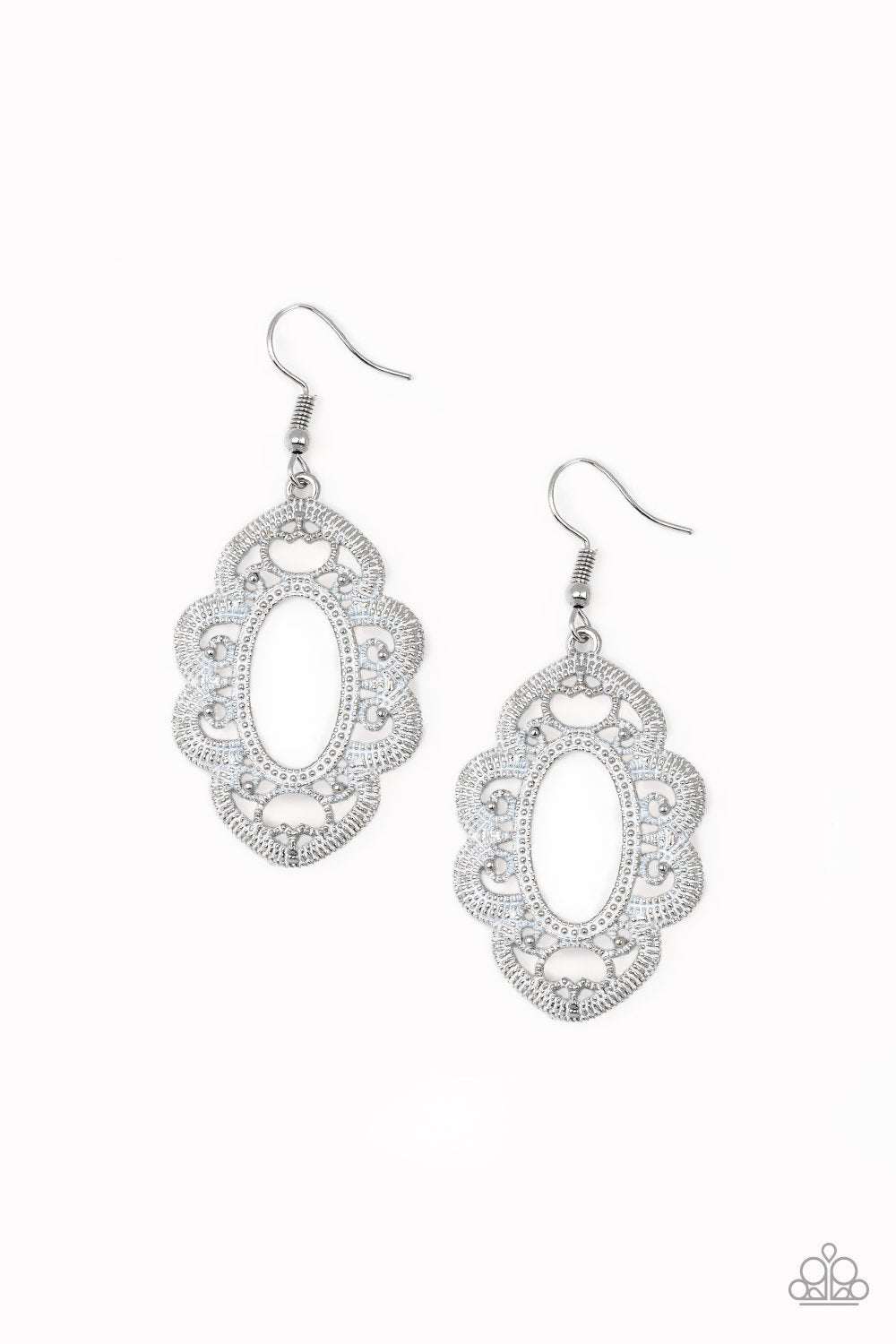 Mantras and Mandalas White Filigree Earrings - Paparazzi Accessories - lightbox -CarasShop.com - $5 Jewelry by Cara Jewels