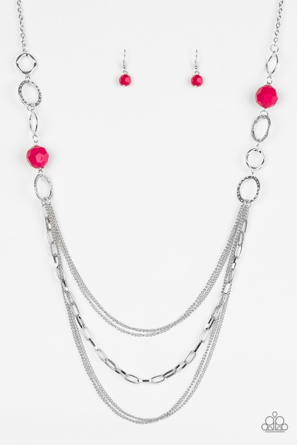 Margarita Masquerades Silver and Pink Necklace - Paparazzi Accessories-CarasShop.com - $5 Jewelry by Cara Jewels